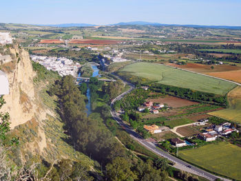 High angle view of cityscape against sky