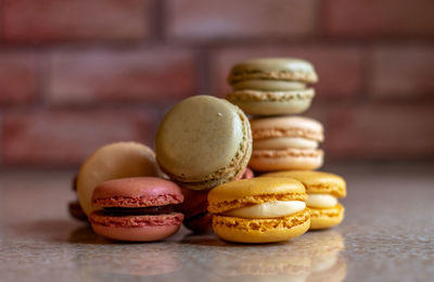 Close-up of macaroons on table