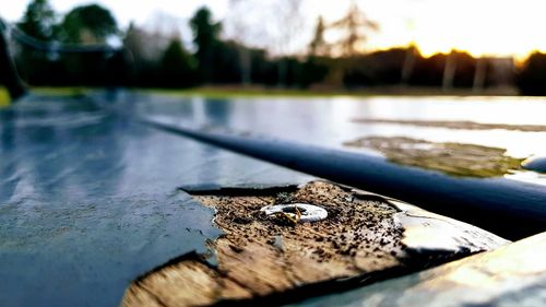 Close-up of old wood by river