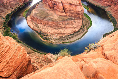 High angle view of rock formations in river