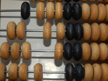 Full frame shot of various objects on wood