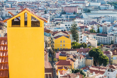 High angle view of buildings in city