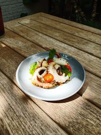 High angle view of breakfast served on table