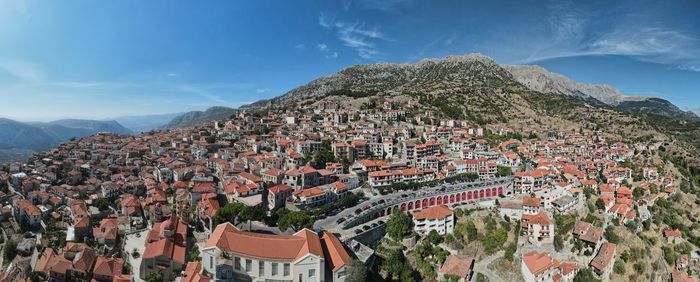 High angle view of townscape against sky