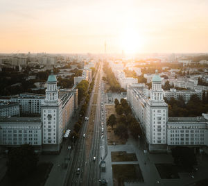 High angle view of street amidst buildings in city