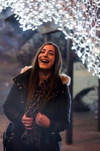 Young woman in winter city