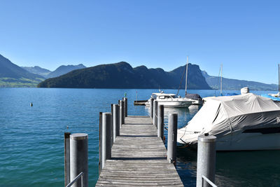 Scenic view of sea against clear blue sky