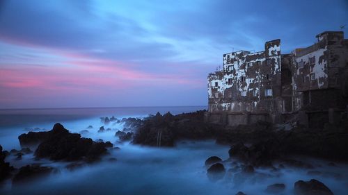 Panoramic view of sea against sky during sunset