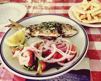 High angle view of food in plate