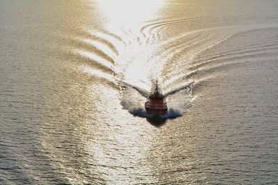 High angle view of boat on sea