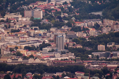High angle view of buildings in town