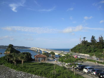 View of beach against blue sky