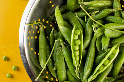 High angle view of vegetables in bowl on table