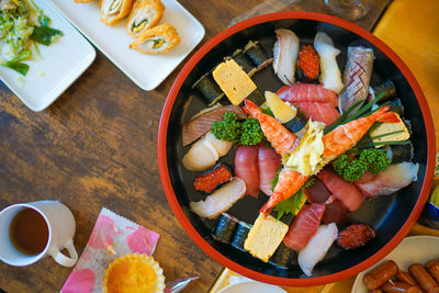 High angle view of food on table