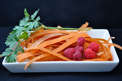 Close-up of strawberries in plate