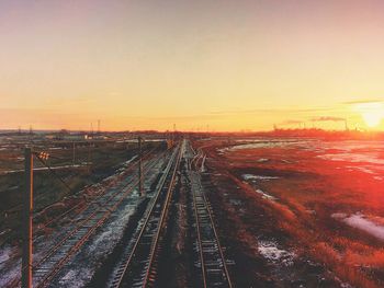 High angle view of bridge against sky during sunset