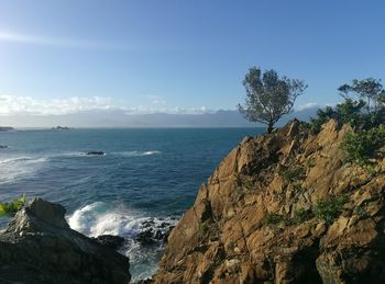 Scenic view of sea against clear blue sky