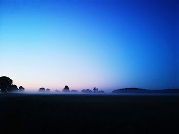 Scenic view of landscape against clear sky during sunset