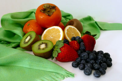 Close-up of fresh fruits in plate