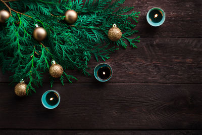 High angle view of christmas decoration on table