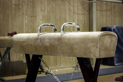 Close-up of pommel horse