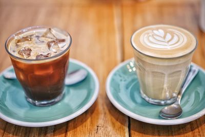 Close-up of cappuccino served on table