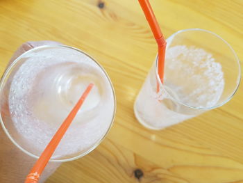 High angle view of drink on table