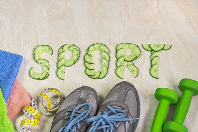 High angle view of vegetables on table