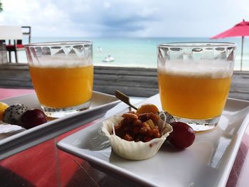 Close-up of breakfast served on table