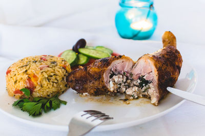 Close-up of meal served in plate