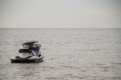 Boat in sea against clear sky