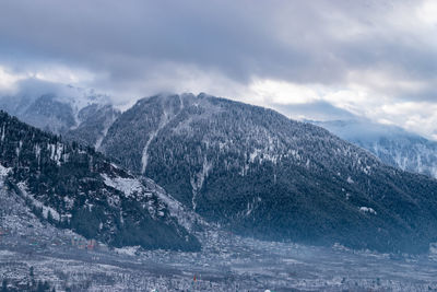 Scenic view of snowcapped mountains against sky