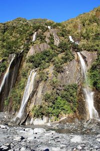 Scenic view of waterfall against clear sky