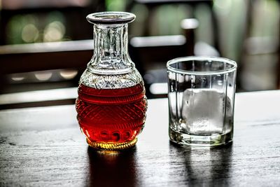 Close-up of glasses on table