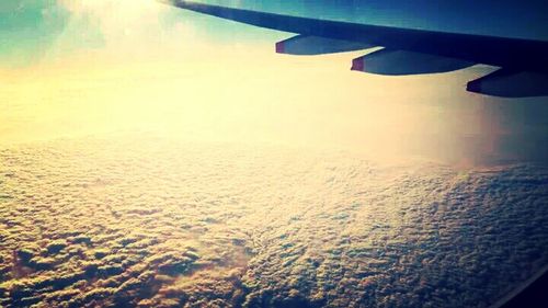 Cropped image of airplane over sea