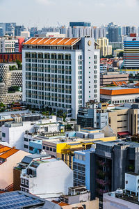 High angle view of buildings in city