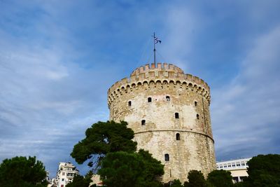 Low angle view of historical building against cloudy sky