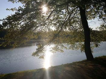 Scenic view of lake at sunset
