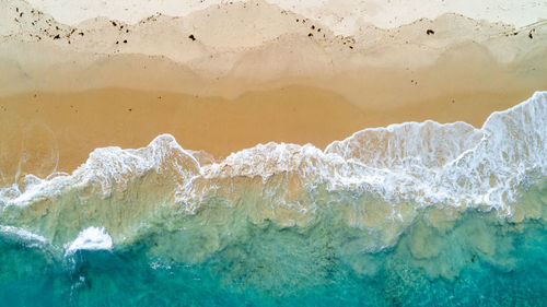 Aerial view of the sandy beach and ocean in zanzibar