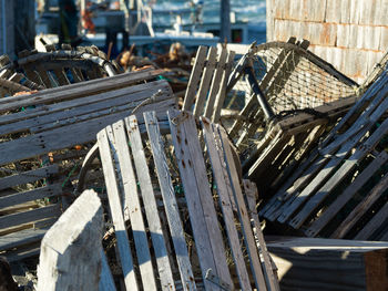 High angle view of abandoned  lobster trap 