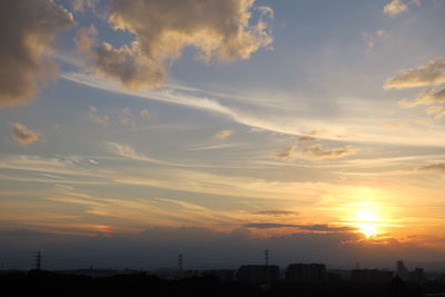 Dramatic sky over town during sunset