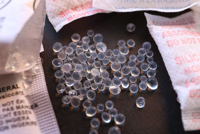 High angle view of buttons on table