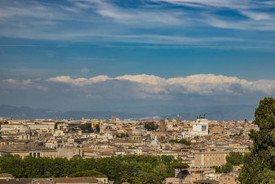 High angle shot of townscape against sky