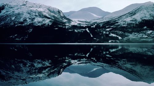 Reflection of mountain range in lake