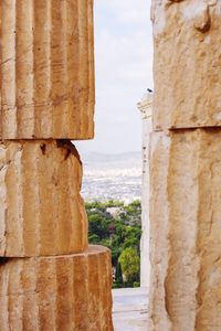 Close-up of stone stack against sky