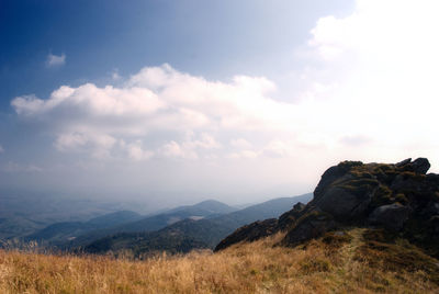 Scenic view of rocky mountains against sky