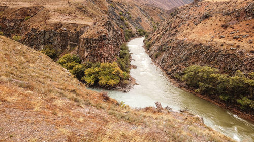 High angle view of river flowing through land