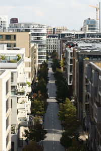 High angle view of buildings in city