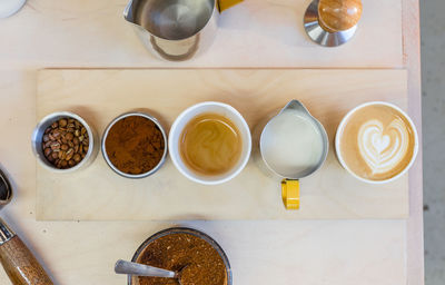 Directly above shot of coffee cups on table