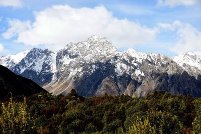 Scenic view of snowcapped mountains against sky